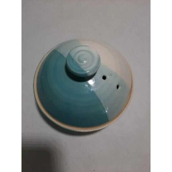 Teal/Cream Chip & Dip Serving Dishes-Plate With Bowl (G) - Picture 5 of 8